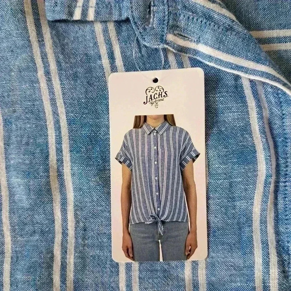❤️ NWT Jachs Girlfriend Short Sleeved Linen Blend Blouse XXL Striped Lightwe… - Picture 13 of 14